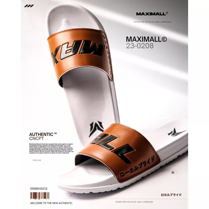 Sandal Slide Maximall Authentic White / Brown