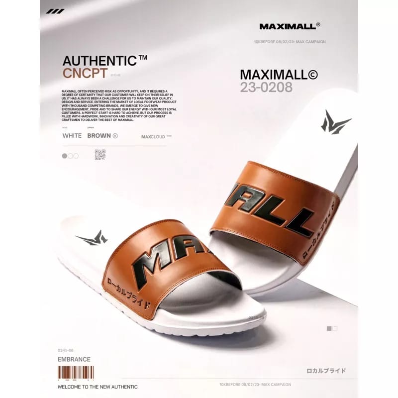 Sandal Slide Maximall Authentic White / Brown