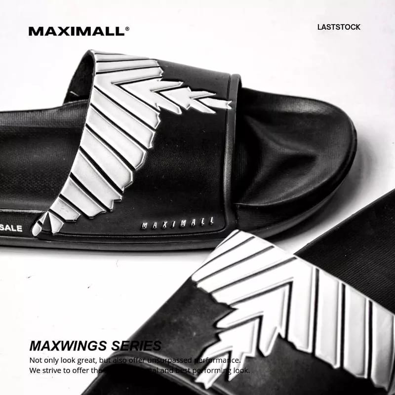 Sandal Slide Maximall Max-Wing White On Black Series